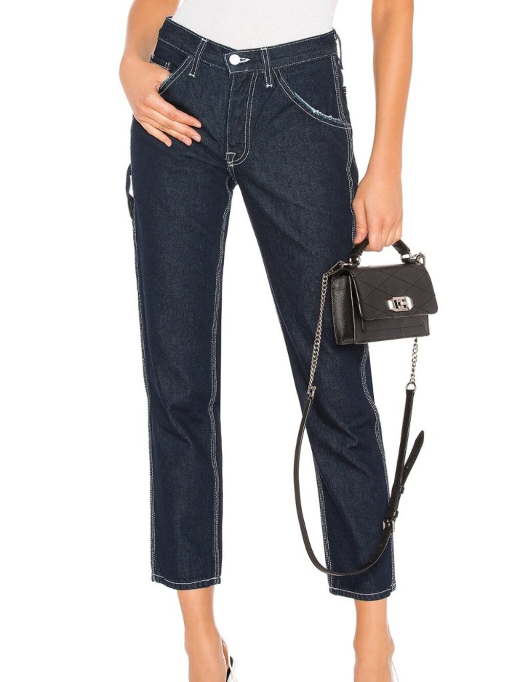 Grlfrnd Janice Carpenter Button Fly Distressed Jean Womens 28 Ready Or Not Blue